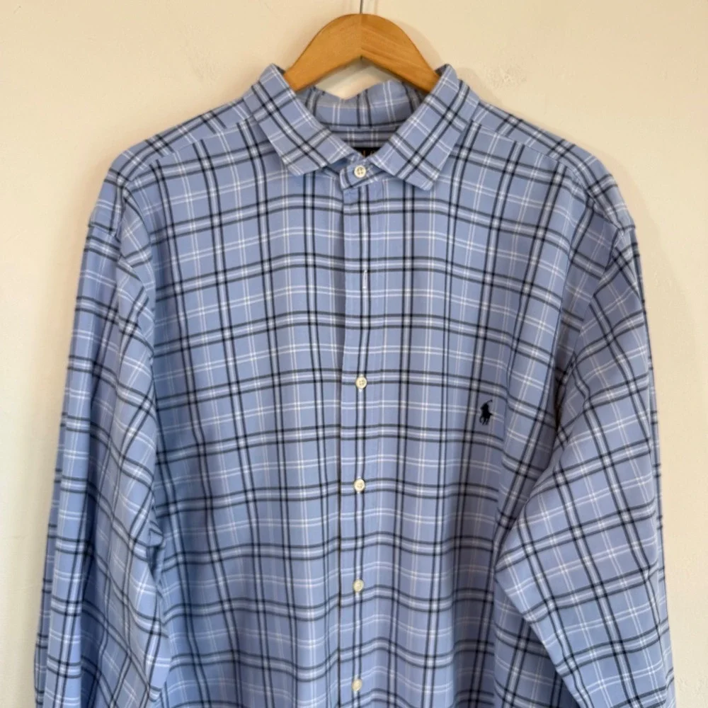 Polo Ralph Lauren Button Down Shirt Blue Plaid Preppy Classic Big Tall 2 XL